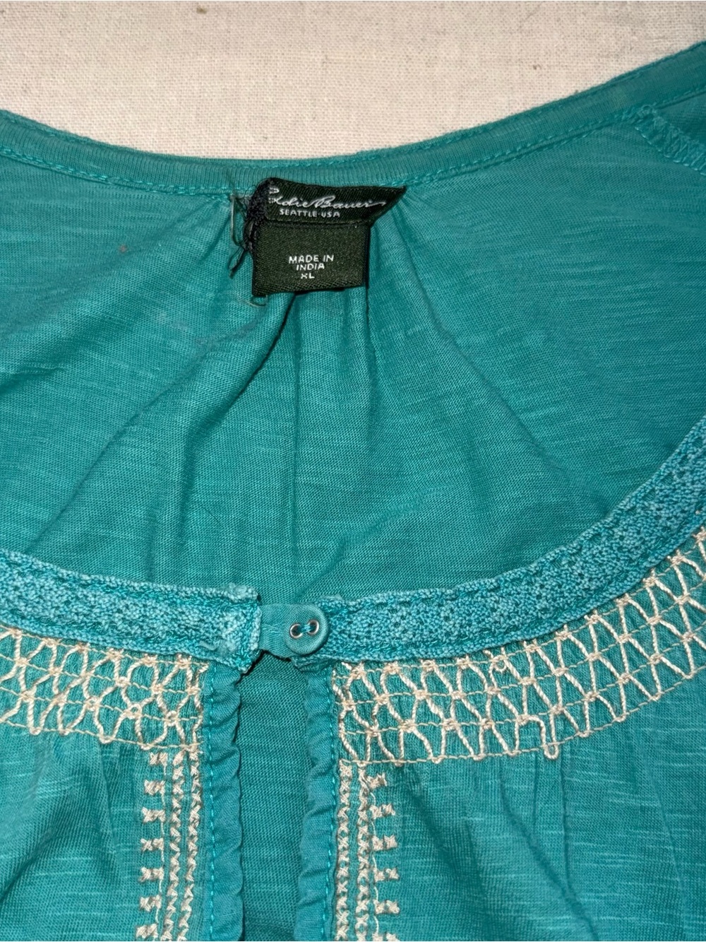 Eddie Bauer Short Sleeve Tee Teal Green with Tan Details Size XL - Picture 4 of 12